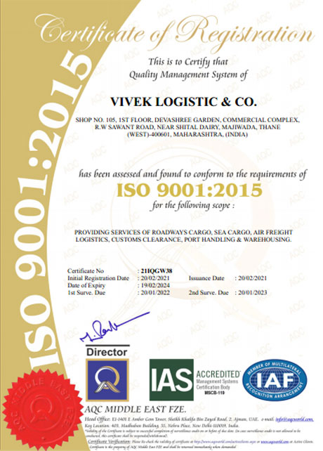 Vivek Logistic Company - An ISO 9001:2015 Certified Logistic Company in Mumbai, India 